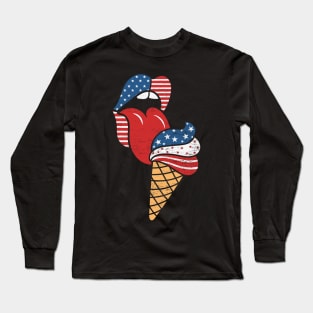 Patriotic American Flag Lips and Summer Stars & Stripes Ice Cream Long Sleeve T-Shirt